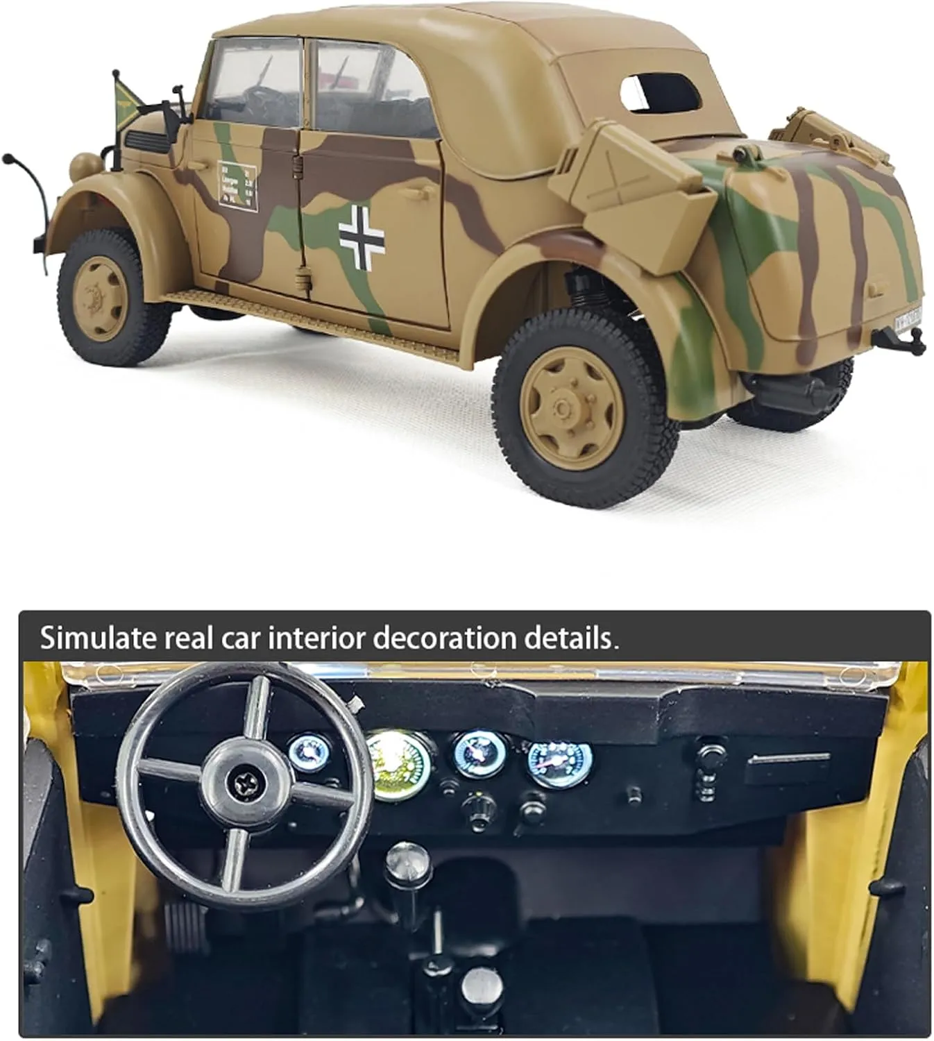 Remote Control Car, 1:18 Scale Military Command Vehicle Model, 2.4GHz 4WD Army RC Cars with Low Voltage Protection, LED Lights and 2 Rechargeable Batteries (Camouflage)