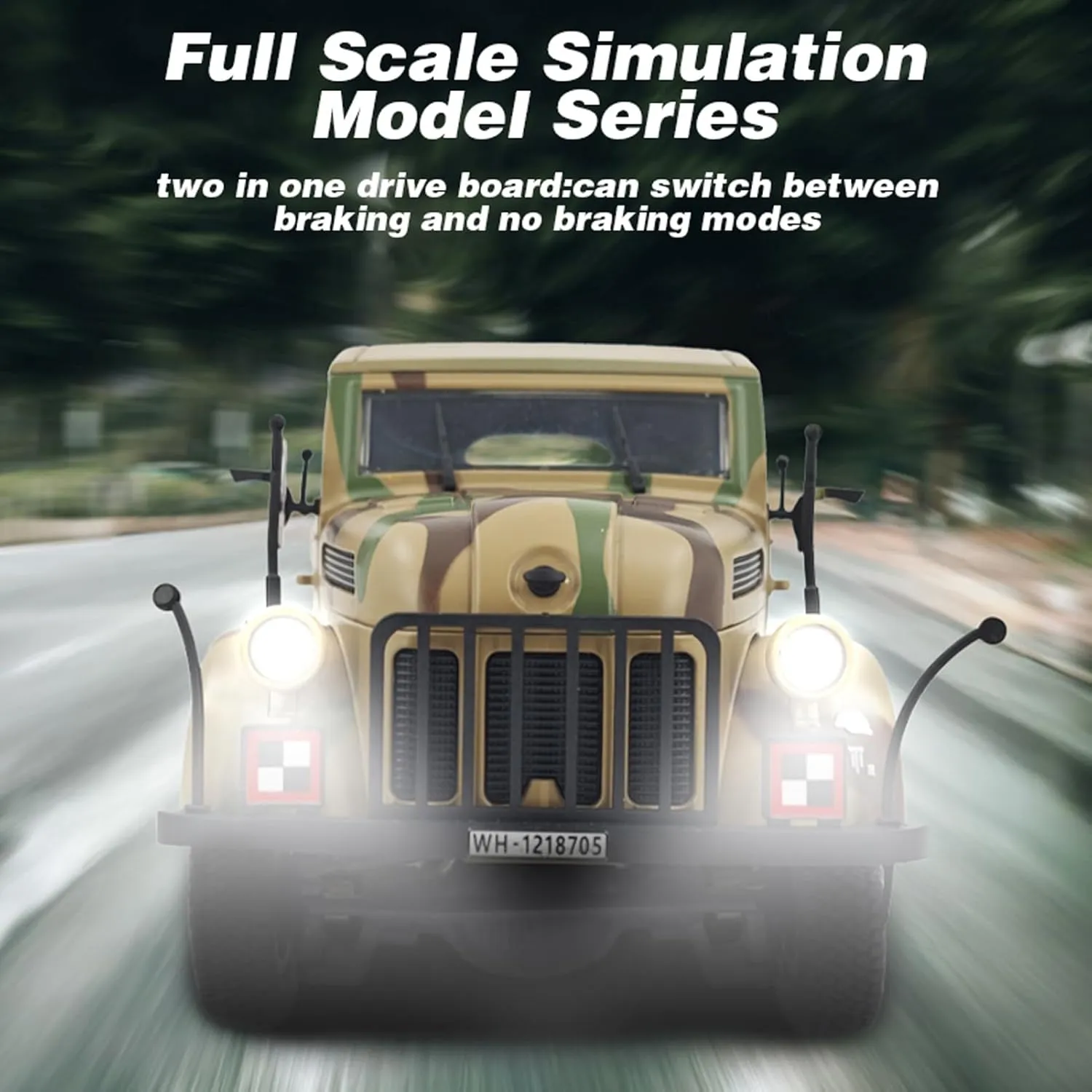 Remote Control Car, 1:18 Scale Military Command Vehicle Model, 2.4GHz 4WD Army RC Cars with Low Voltage Protection, LED Lights and 2 Rechargeable Batteries (Camouflage)