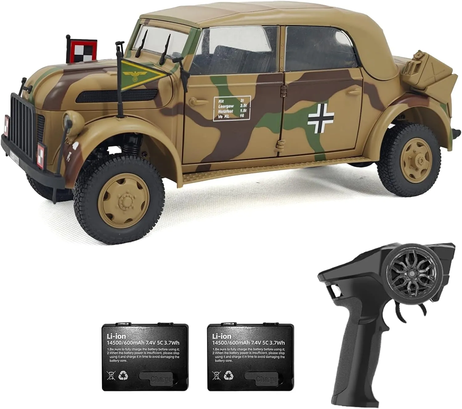 Remote Control Car, 1:18 Scale Military Command Vehicle Model, 2.4GHz 4WD Army RC Cars with Low Voltage Protection, LED Lights and 2 Rechargeable Batteries (Camouflage)