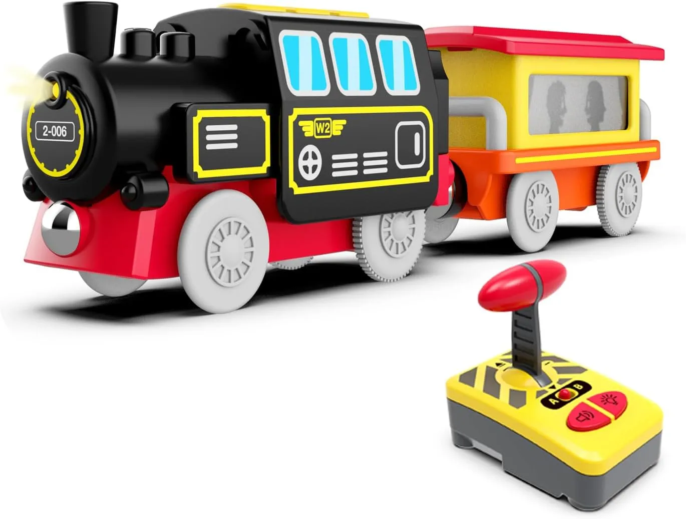 Remote Control Train Set,Railway Battery Powered Train with Locomotive and Magnetic Connector,Compatible with Wooden Track, Gift for Toddlers and Kids Ages 3 