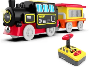 Remote Control Train Set,Railway Battery Powered Train with Locomotive and Magnetic Connector,Compatible with Wooden Track, Gift for Toddlers and Kids Ages 3 