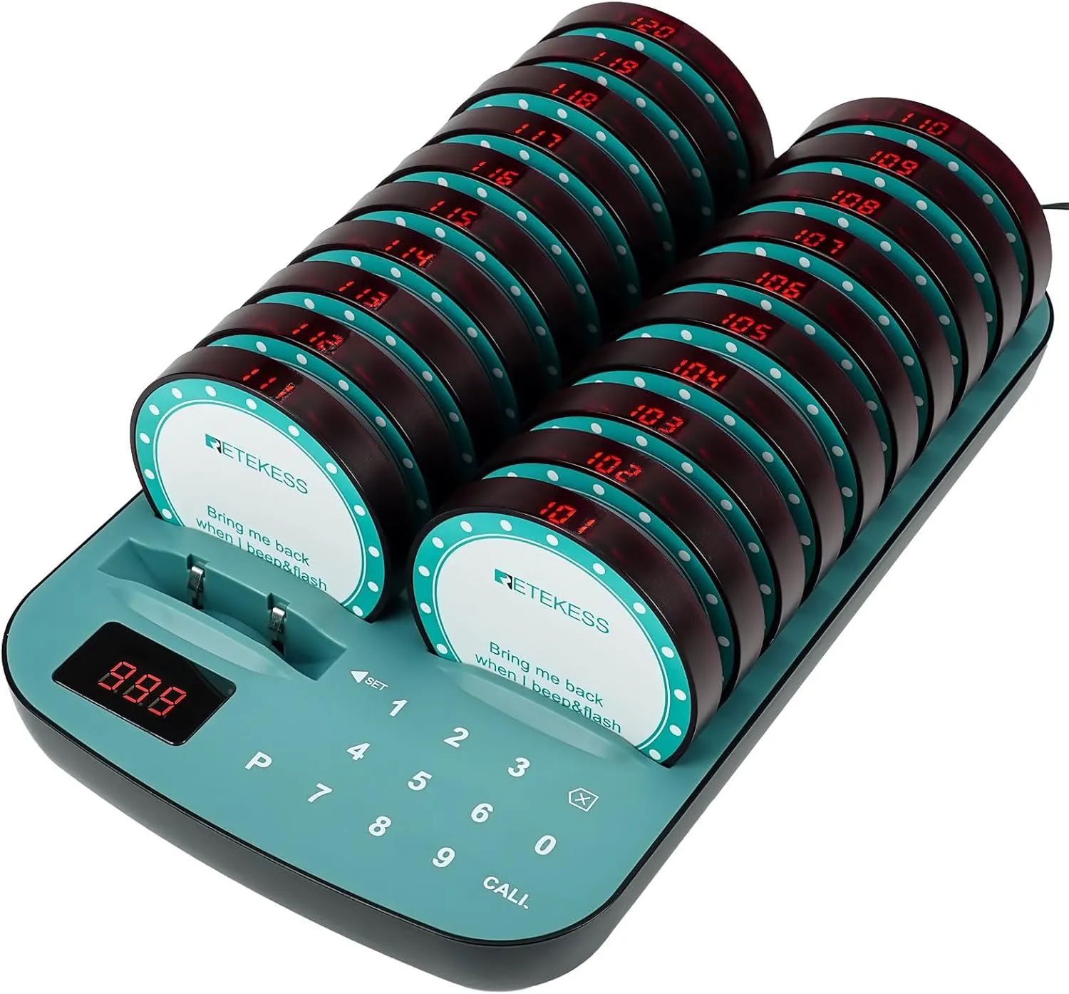 Retekess TD167F Long Range Pager System,Buzzers for Restaurant,800M Working Distance,Out of Range Alarm,20 Coaster Pager for Hotel,Club