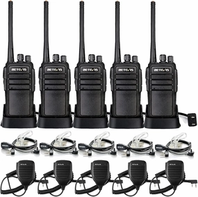 Retevis RT21 Walkie Talkies(5 Pack) Bundle with Speaker Mic(5 Pack), Handfree Rugged Two Way Radio with Earpiece for Commercial Construction Warehouse Security 2 Way Radios Black