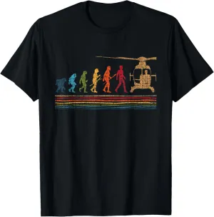 Retro Evolution Helicopter Pilot Vintage Aviation T-Shirt