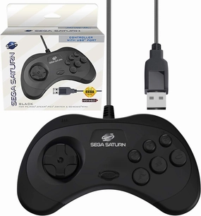 Retro-Bit Official Sega Saturn USB Controller Pad (Model 2) for Sega Genesis Mini, PS3, PC, Mac, Steam, Switch - USB Port (Black)