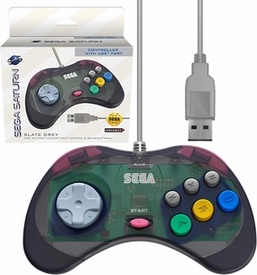 Retro-Bit Official Sega Saturn USB Controller Pad (Model 2) for Sega Genesis Mini, PS3, PC, Mac, Steam, Switch - USB Port (Slate Gray)