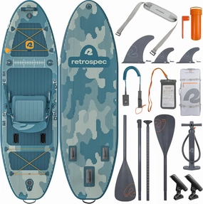 Retrospec June Nano Kids Inflatable Fishing Paddle Board SUP Kayak: 9'6" Hybrid Paddleboard with Rod Holders, Removable Seat - Lightweight Portable Youth Fishing Board