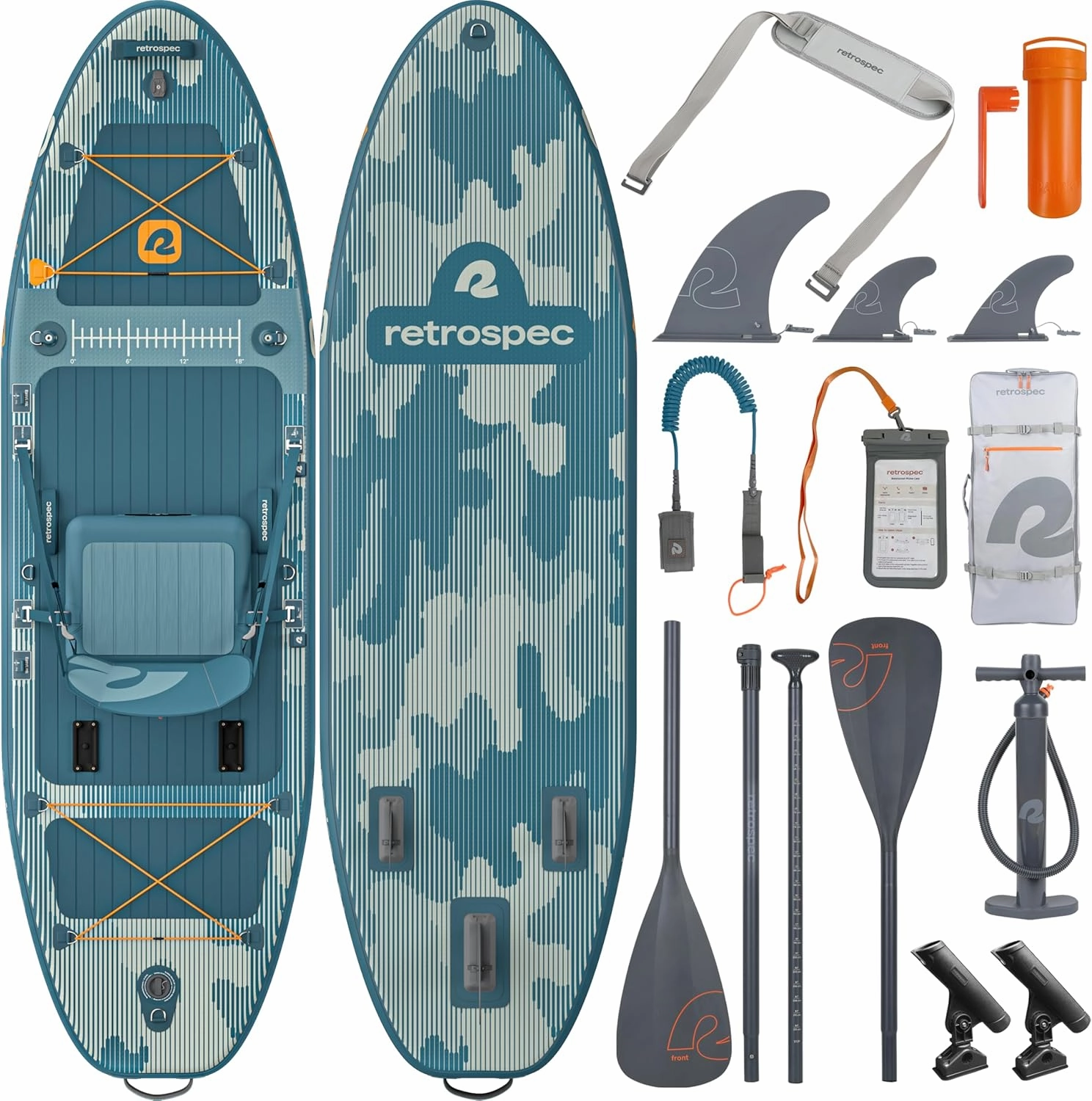 Retrospec June Nano Kids Inflatable Fishing Paddle Board SUP Kayak: 9'6" Hybrid Paddleboard with Rod Holders, Removable Seat - Lightweight Portable Youth Fishing Board