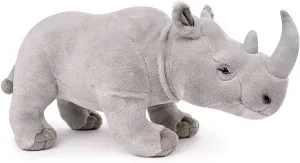 Rhino Plush, Realistic 17” White Rhino Stuffed Animal, Lifelike Standing Rhinoceros Weigted Toys, Simulation Soft Crawling Rhinoceros Zoo Toys, Unique Plushie Toys Model Dolls for Kids