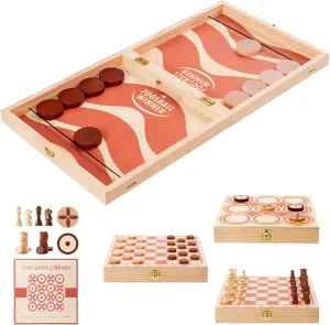 RM ROOMERS 4 in 1 Extra Large Fast Sling Puck Game, Chess and Checkers Set, Tic Tac Toe, Foldable Tabletop Wood Board Game for Kids and Adults,Interactive Toy Hockey Slingshot for Family Night Party