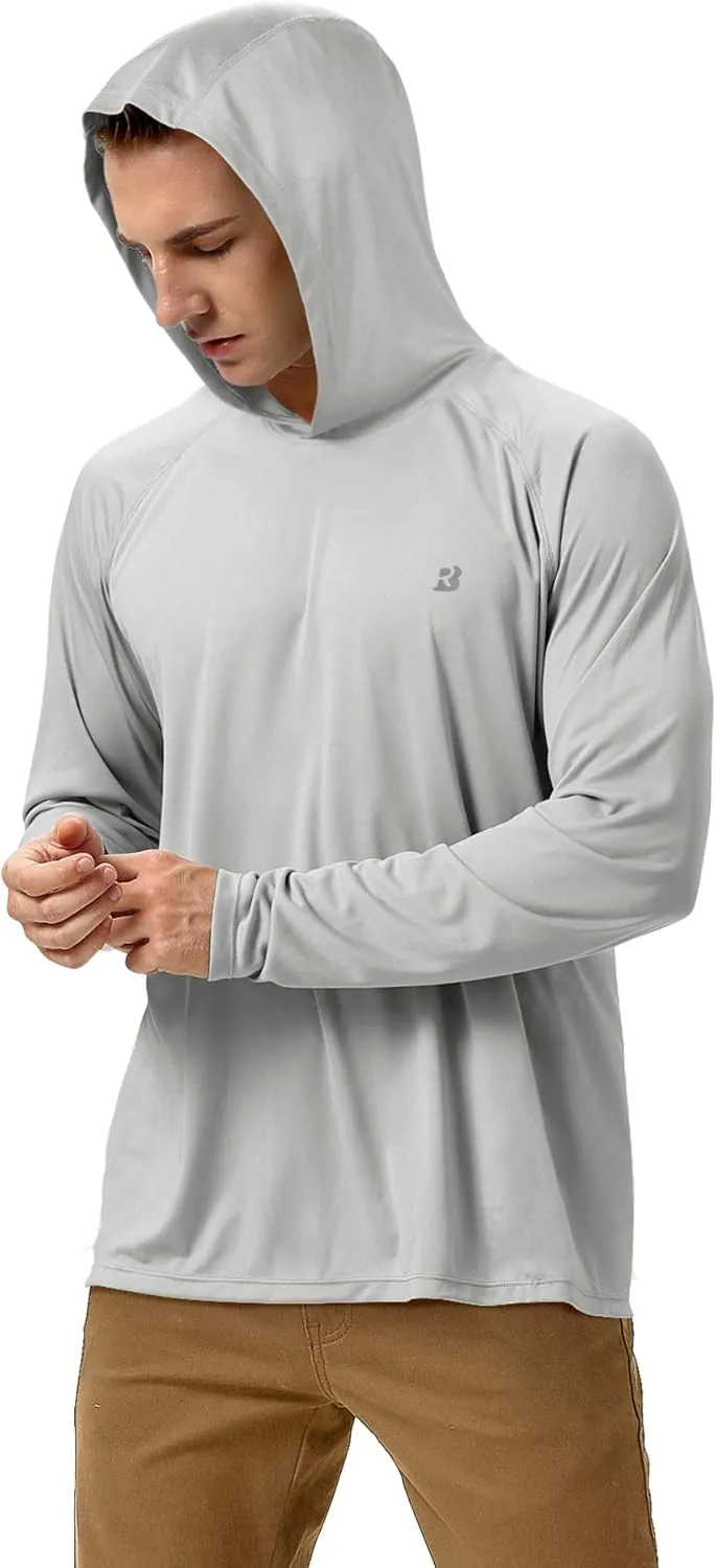 Roadbox UPF 50  Fishing Shirts for Men, Long Sleeve UV Sun Protection Hoodie, Outdoor Hiking Running Swimming Rash Guard
