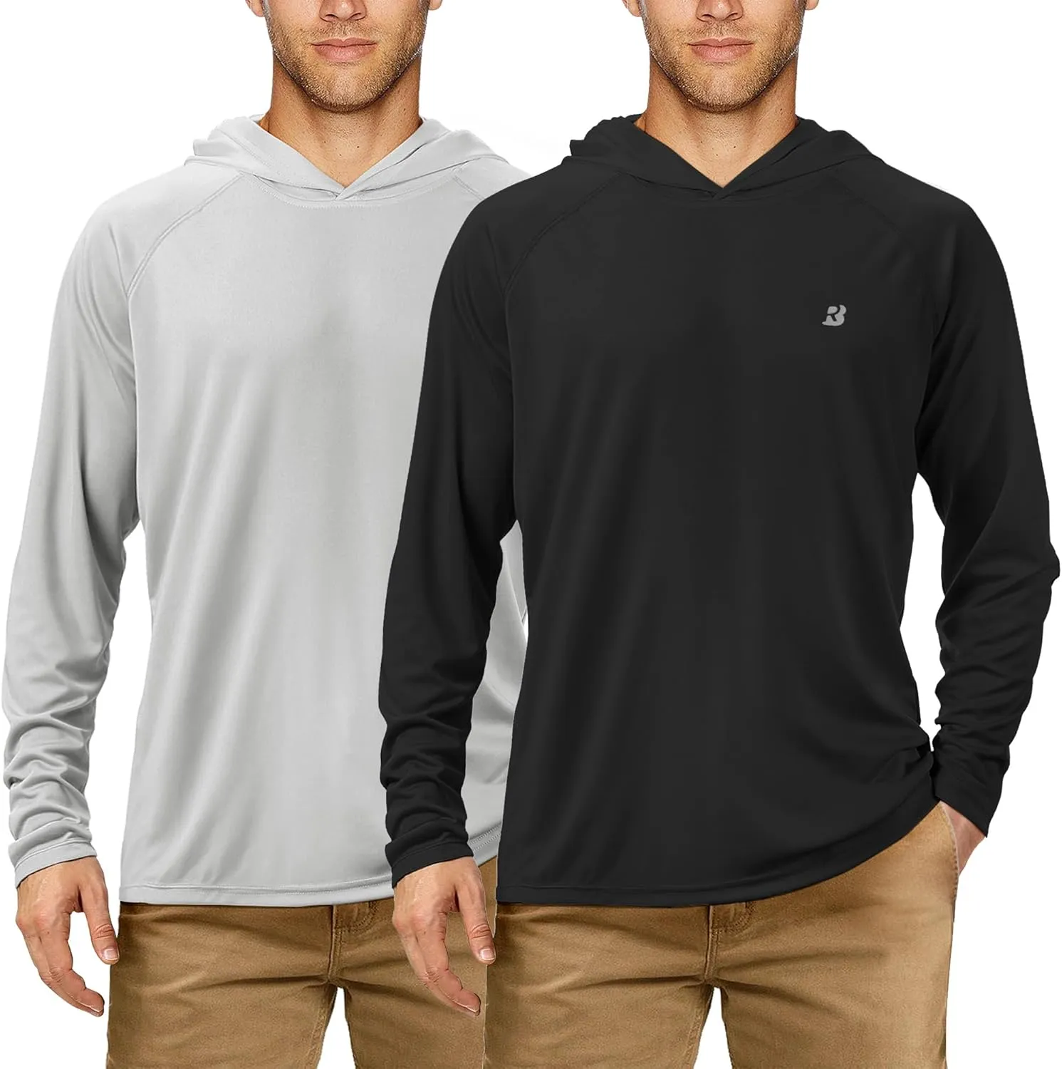 Roadbox UPF 50  Fishing Shirts for Men, Long Sleeve UV Sun Protection Hoodie, Outdoor Hiking Running Swimming Rash Guard