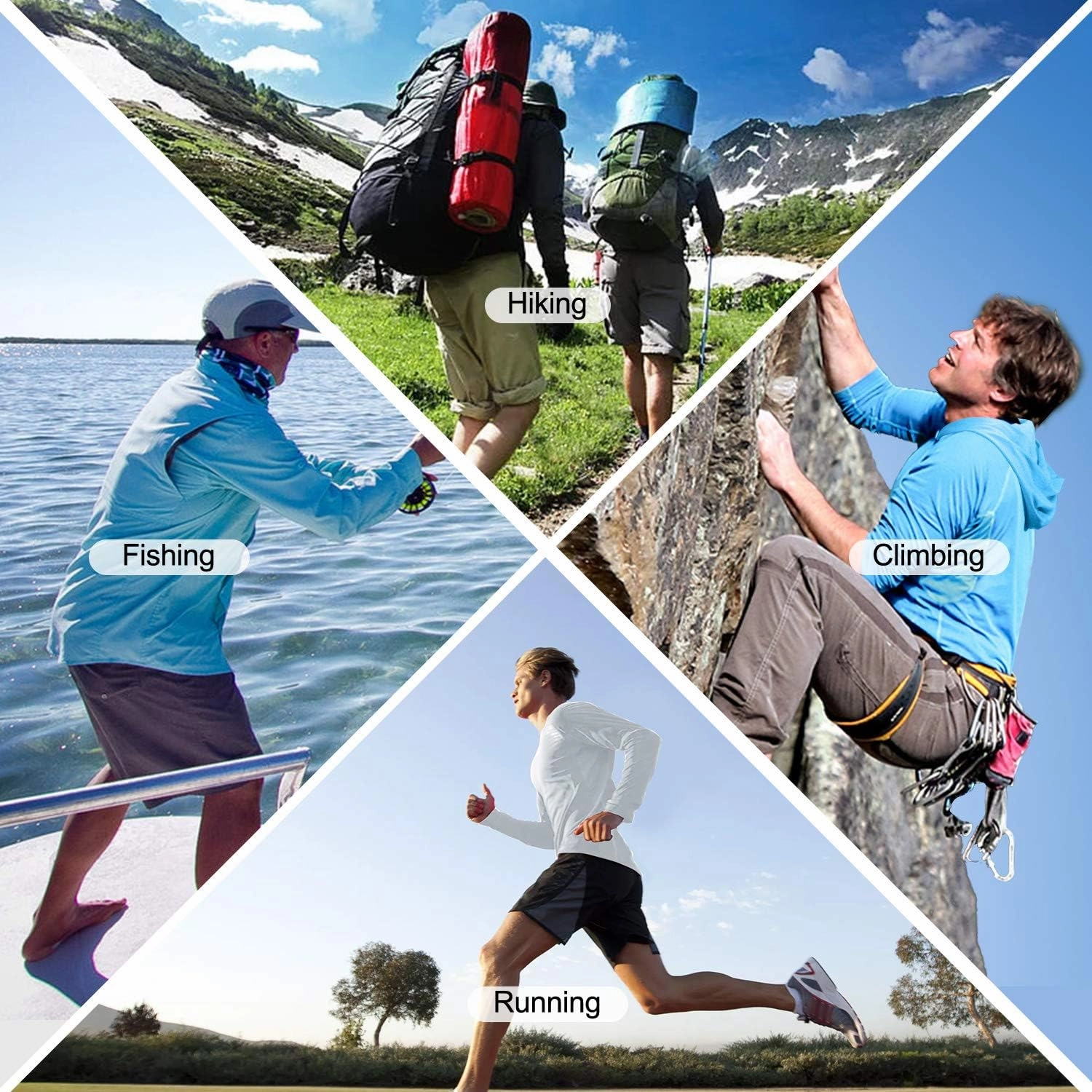 Roadbox UPF 50  Fishing Shirts for Men, Long Sleeve UV Sun Protection Hoodie, Outdoor Hiking Running Swimming Rash Guard