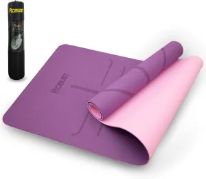 Robust TPE Non-Slip Yoga Mat-1/4 Inch Thick Exercise Mat with Position Lines- Workout Mat with Carrying Straps and Storage Bag- Gym Mat for Workout, Pilates and Exercises- Suitable for Men and Women