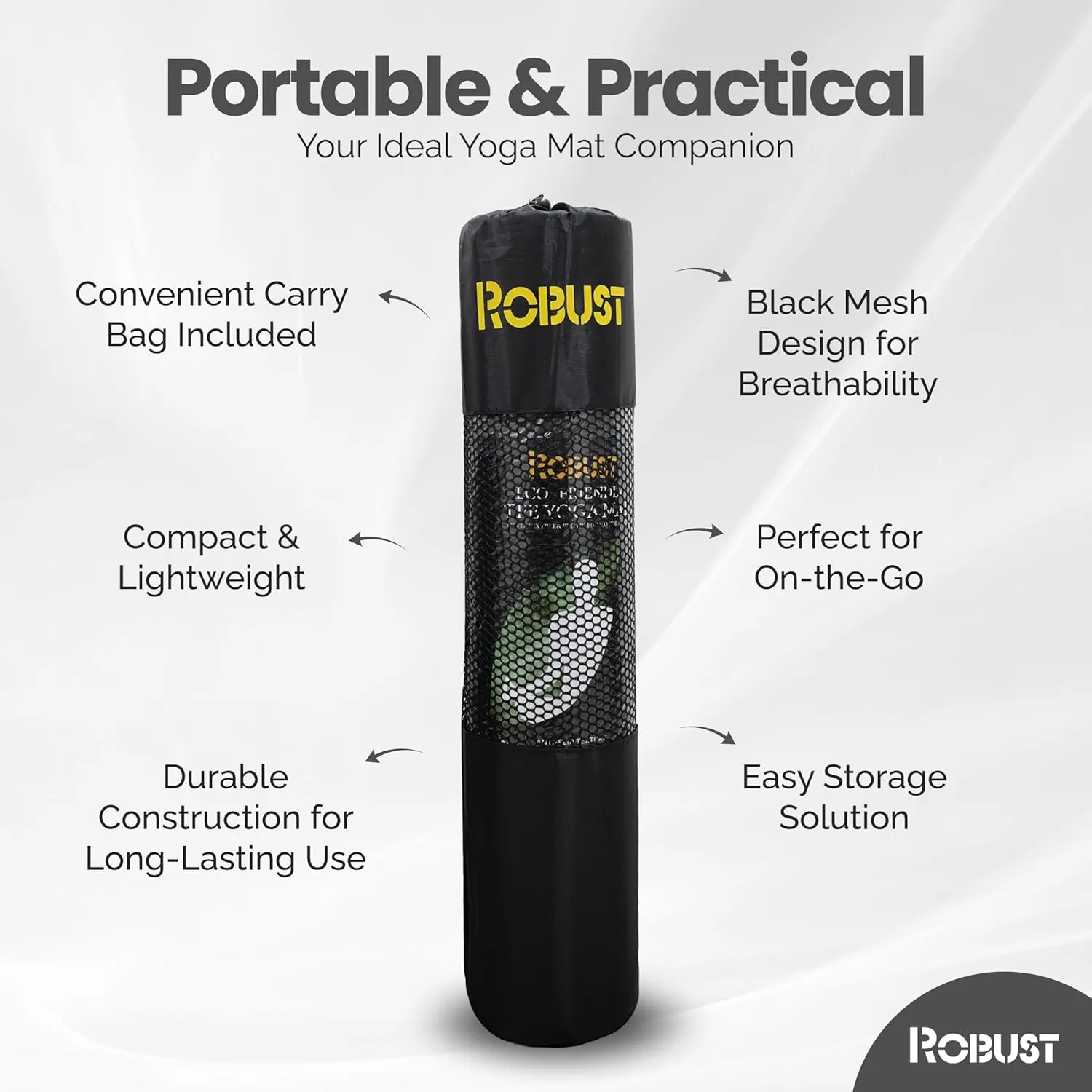 Robust TPE Non-Slip Yoga Mat-1/4 Inch Thick Exercise Mat with Position Lines- Workout Mat with Carrying Straps and Storage Bag- Gym Mat for Workout, Pilates and Exercises- Suitable for Men and Women