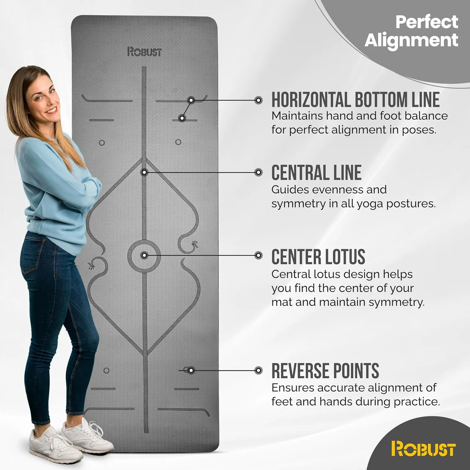 Robust TPE Non-Slip Yoga Mat-1/4 Inch Thick Exercise Mat with Position Lines- Workout Mat with Carrying Straps and Storage Bag- Gym Mat for Workout, Pilates and Exercises- Suitable for Men and Women