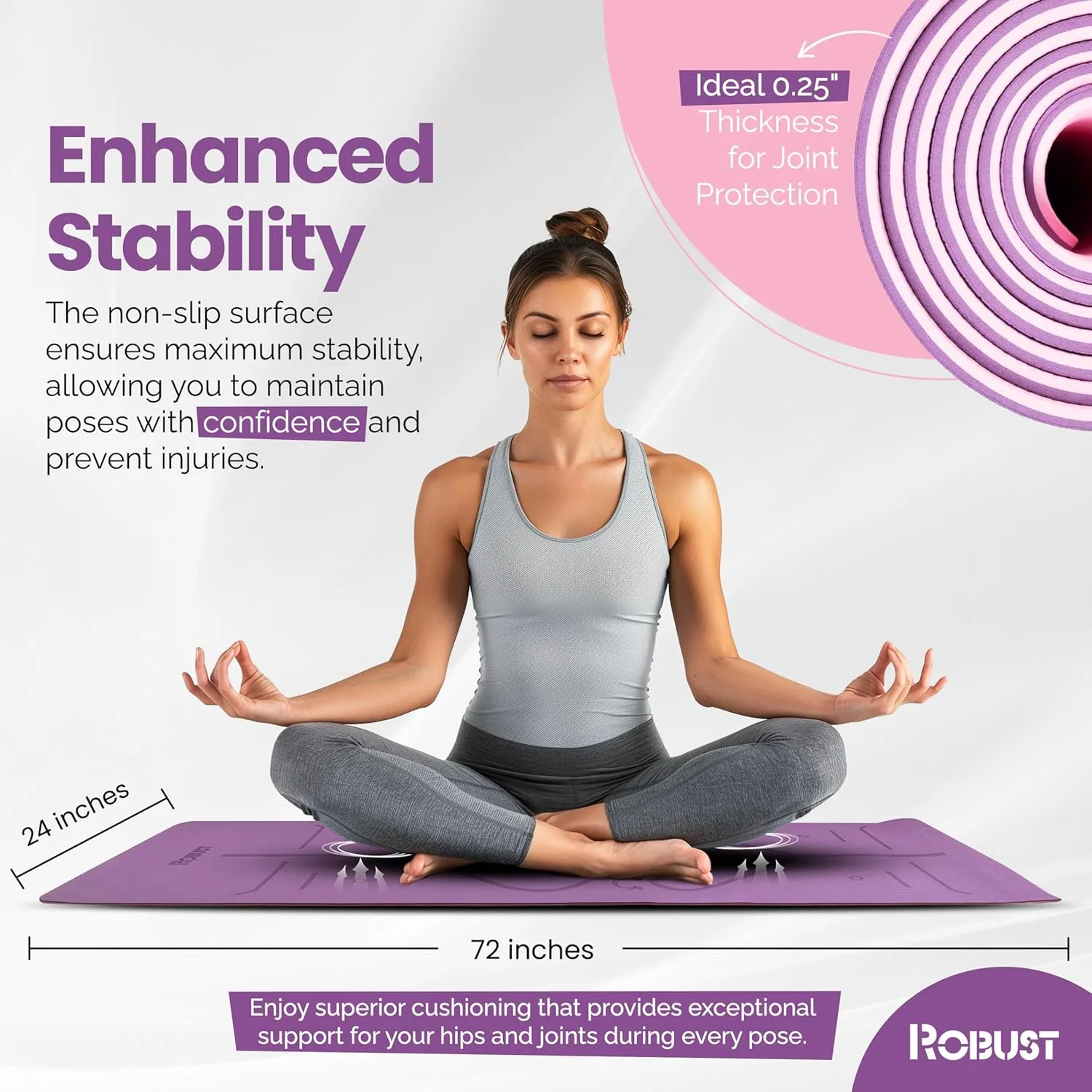 Robust TPE Non-Slip Yoga Mat-1/4 Inch Thick Exercise Mat with Position Lines- Workout Mat with Carrying Straps and Storage Bag- Gym Mat for Workout, Pilates and Exercises- Suitable for Men and Women