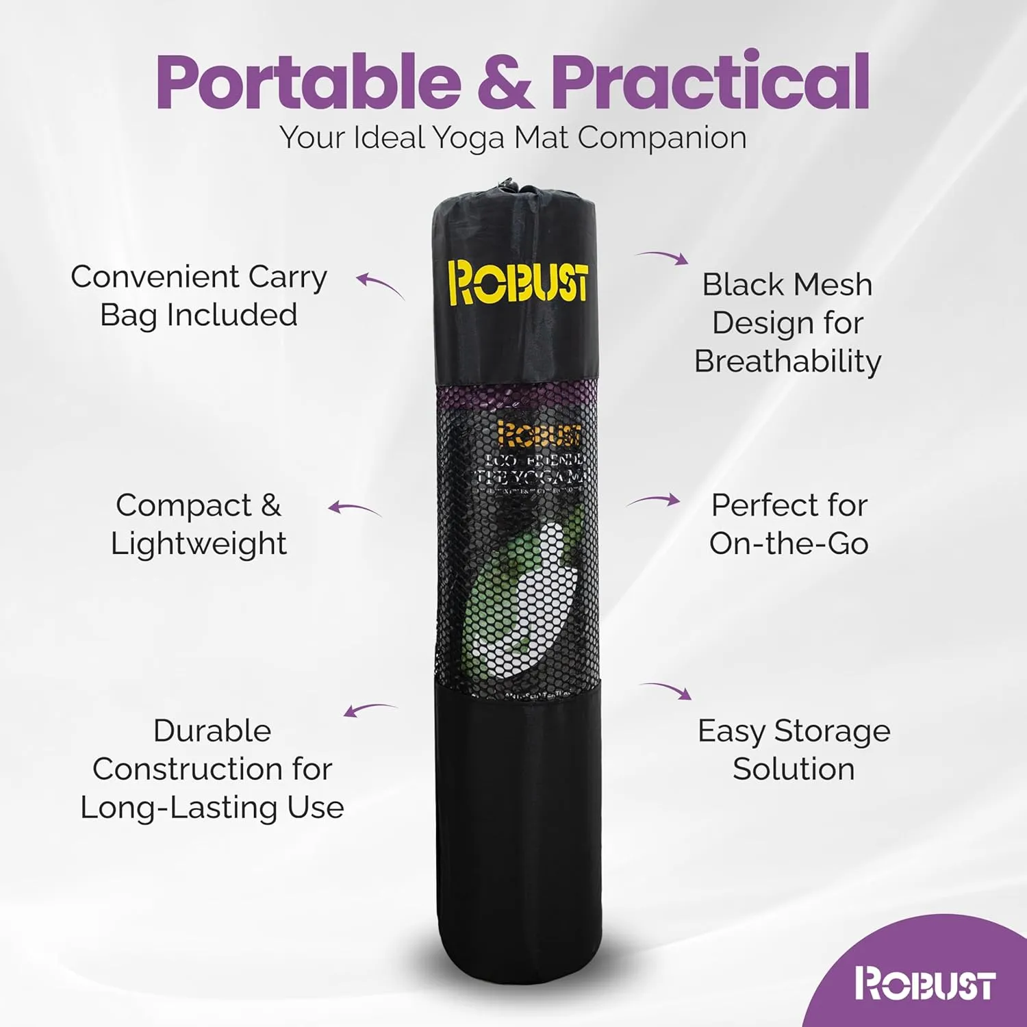 Robust TPE Non-Slip Yoga Mat-1/4 Inch Thick Exercise Mat with Position Lines- Workout Mat with Carrying Straps and Storage Bag- Gym Mat for Workout, Pilates and Exercises- Suitable for Men and Women