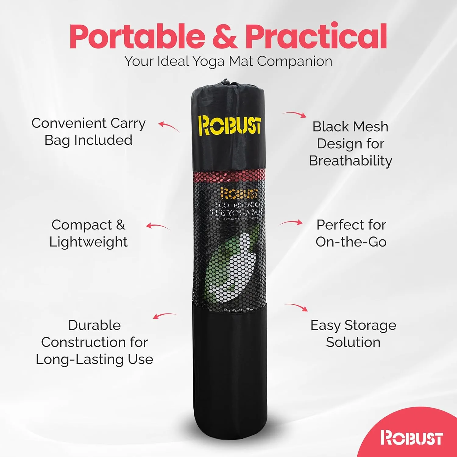 Robust TPE Non-Slip Yoga Mat-1/4 Inch Thick Exercise Mat with Position Lines- Workout Mat with Carrying Straps and Storage Bag- Gym Mat for Workout, Pilates and Exercises- Suitable for Men and Women
