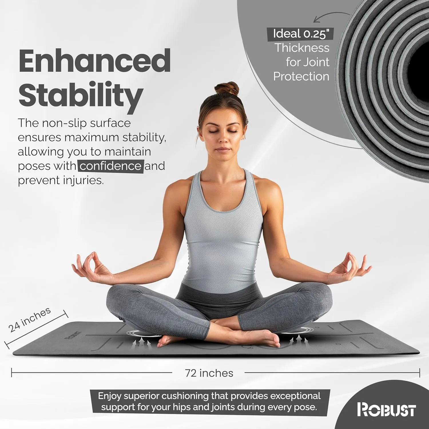 Robust TPE Non-Slip Yoga Mat-1/4 Inch Thick Exercise Mat with Position Lines- Workout Mat with Carrying Straps and Storage Bag- Gym Mat for Workout, Pilates and Exercises- Suitable for Men and Women