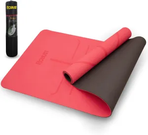 Robust TPE Non-Slip Yoga Mat-1/4 Inch Thick Exercise Mat with Position Lines- Workout Mat with Carrying Straps and Storage Bag- Gym Mat for Workout, Pilates and Exercises- Suitable for Men and Women