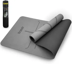 Robust TPE Non-Slip Yoga Mat-1/4 Inch Thick Exercise Mat with Position Lines- Workout Mat with Carrying Straps and Storage Bag- Gym Mat for Workout, Pilates and Exercises- Suitable for Men and Women