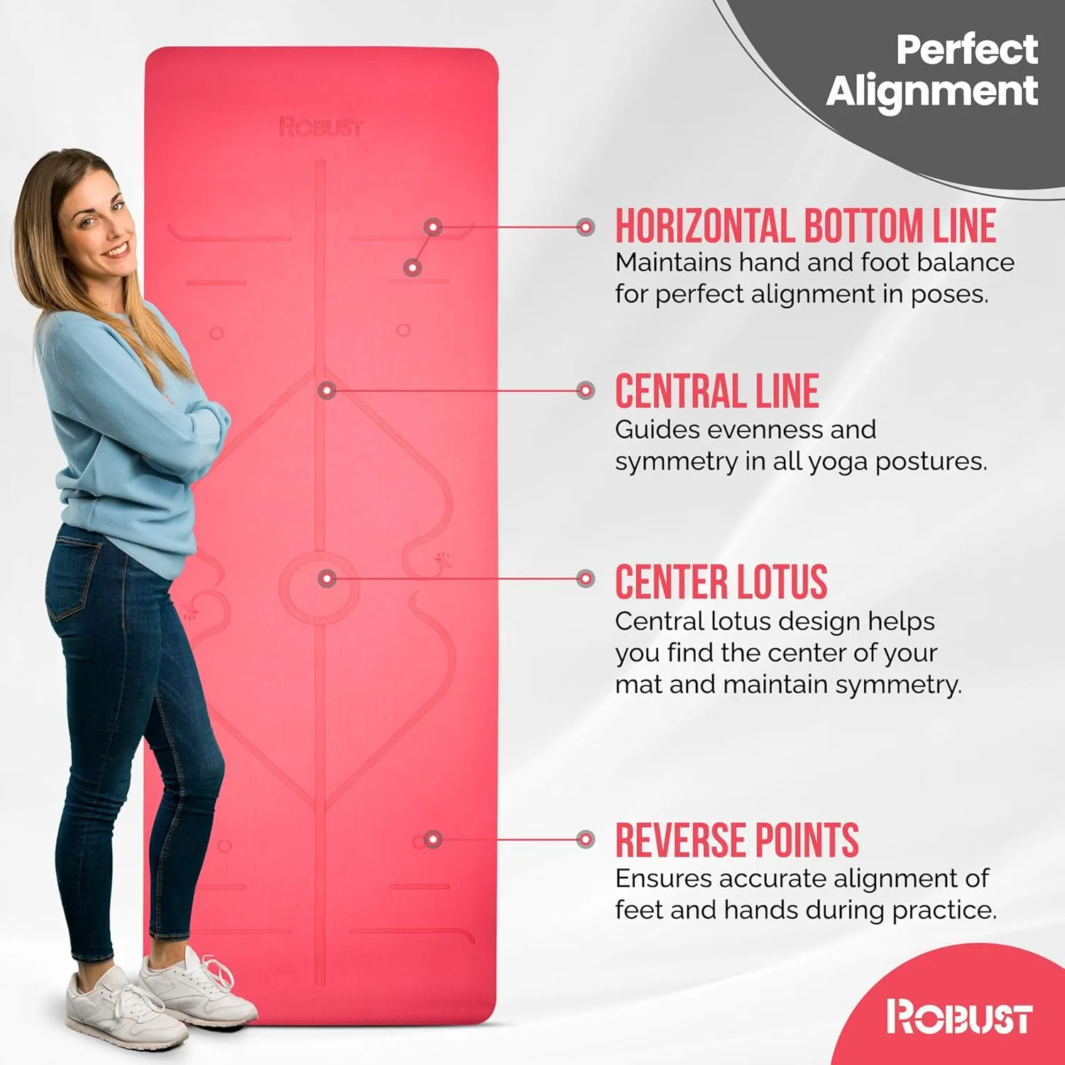 Robust TPE Non-Slip Yoga Mat-1/4 Inch Thick Exercise Mat with Position Lines- Workout Mat with Carrying Straps and Storage Bag- Gym Mat for Workout, Pilates and Exercises- Suitable for Men and Women
