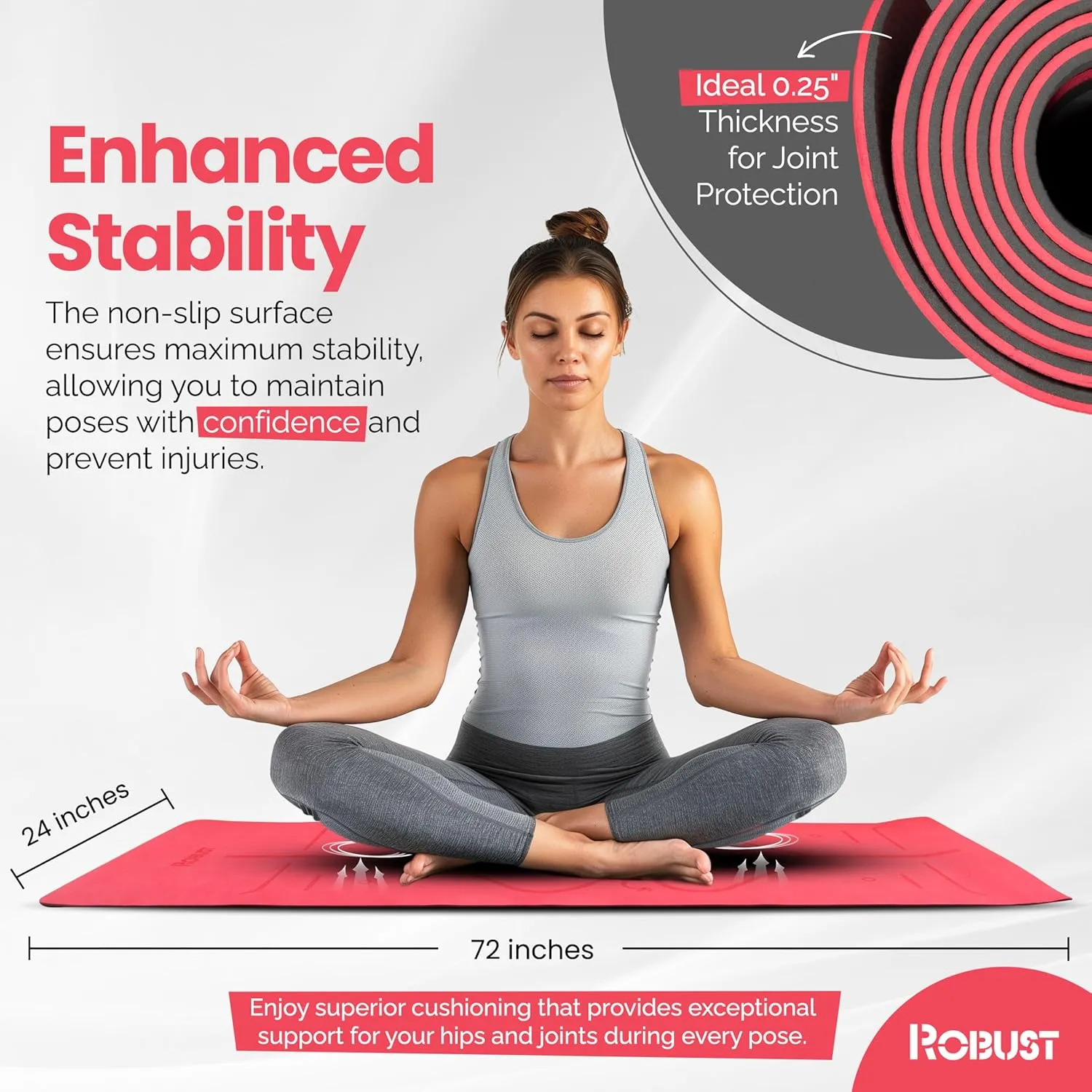 Robust TPE Non-Slip Yoga Mat-1/4 Inch Thick Exercise Mat with Position Lines- Workout Mat with Carrying Straps and Storage Bag- Gym Mat for Workout, Pilates and Exercises- Suitable for Men and Women