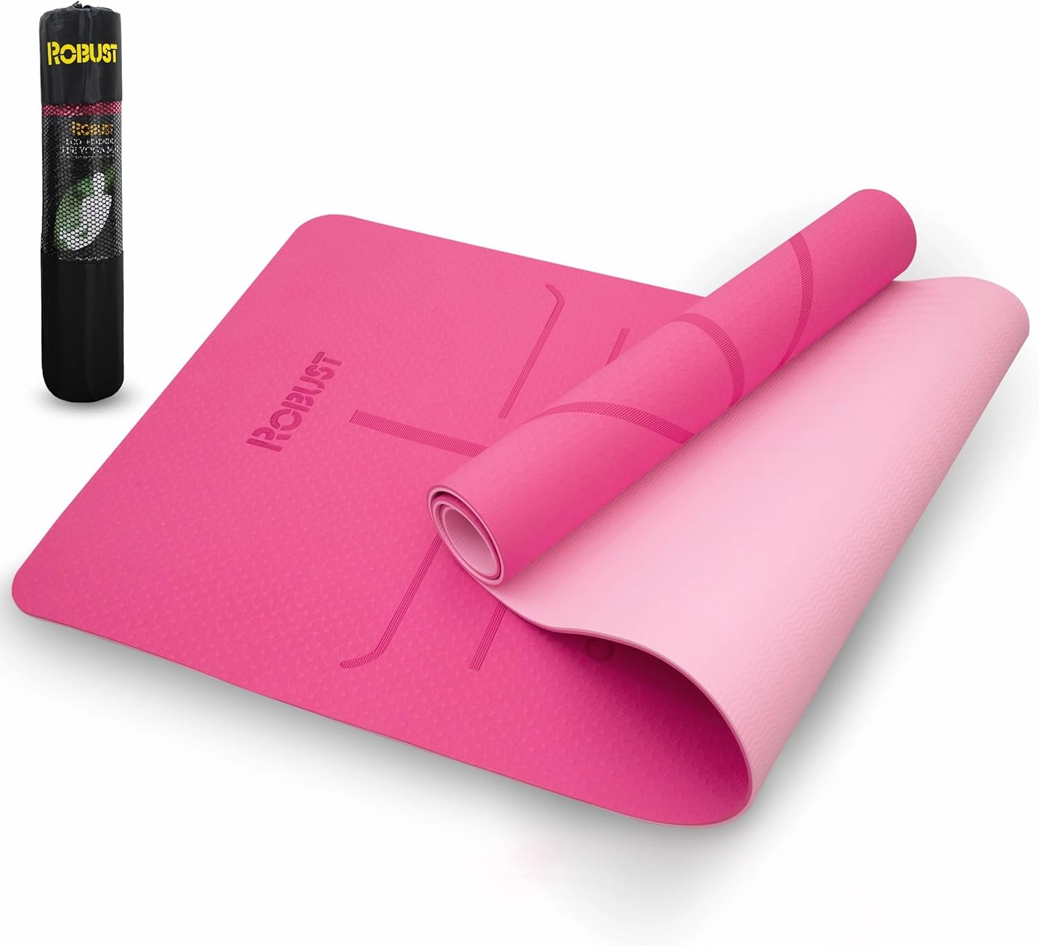 Robust TPE Non-Slip Yoga Mat-1/4 Inch Thick Exercise Mat with Position Lines- Workout Mat with Carrying Straps and Storage Bag- Gym Mat for Workout, Pilates and Exercises- Suitable for Men and Women