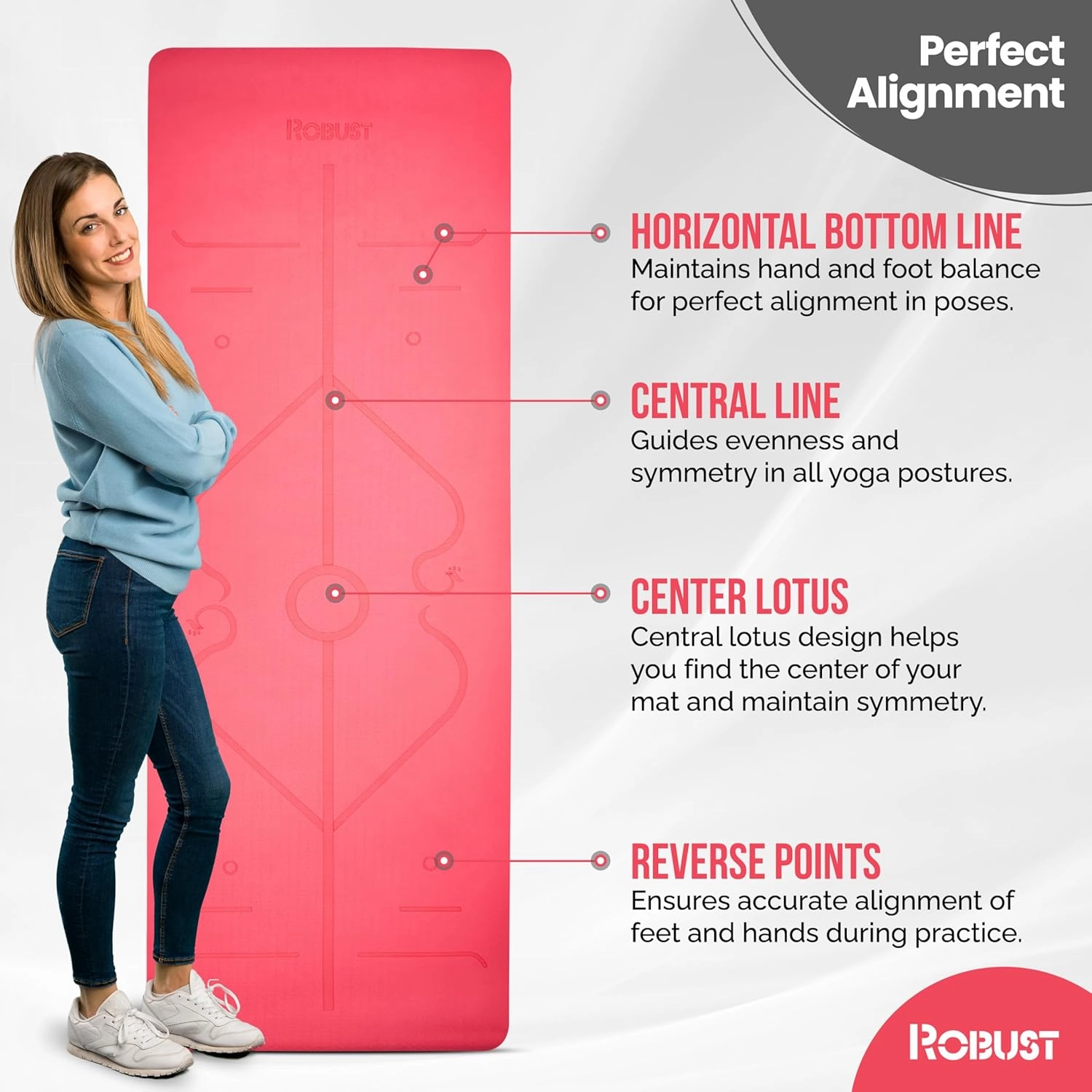 Robust TPE Non-Slip Yoga Mat-1/4 Inch Thick Exercise Mat with Position Lines- Workout Mat with Carrying Straps and Storage Bag- Gym Mat for Workout, Pilates and Exercises- Suitable for Men and Women