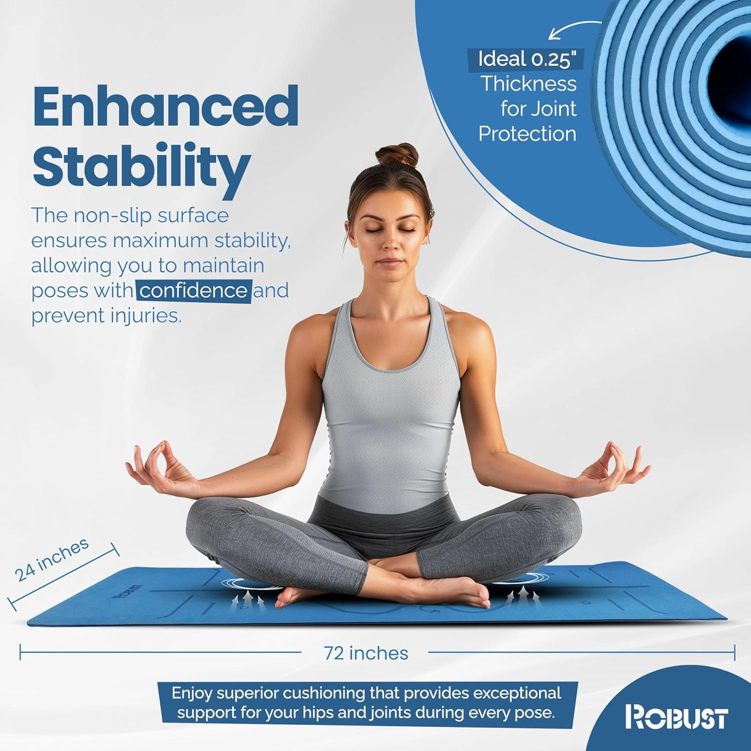 Robust TPE Non-Slip Yoga Mat-1/4 Inch Thick Exercise Mat with Position Lines- Workout Mat with Carrying Straps and Storage Bag- Gym Mat for Workout, Pilates and Exercises- Suitable for Men and Women