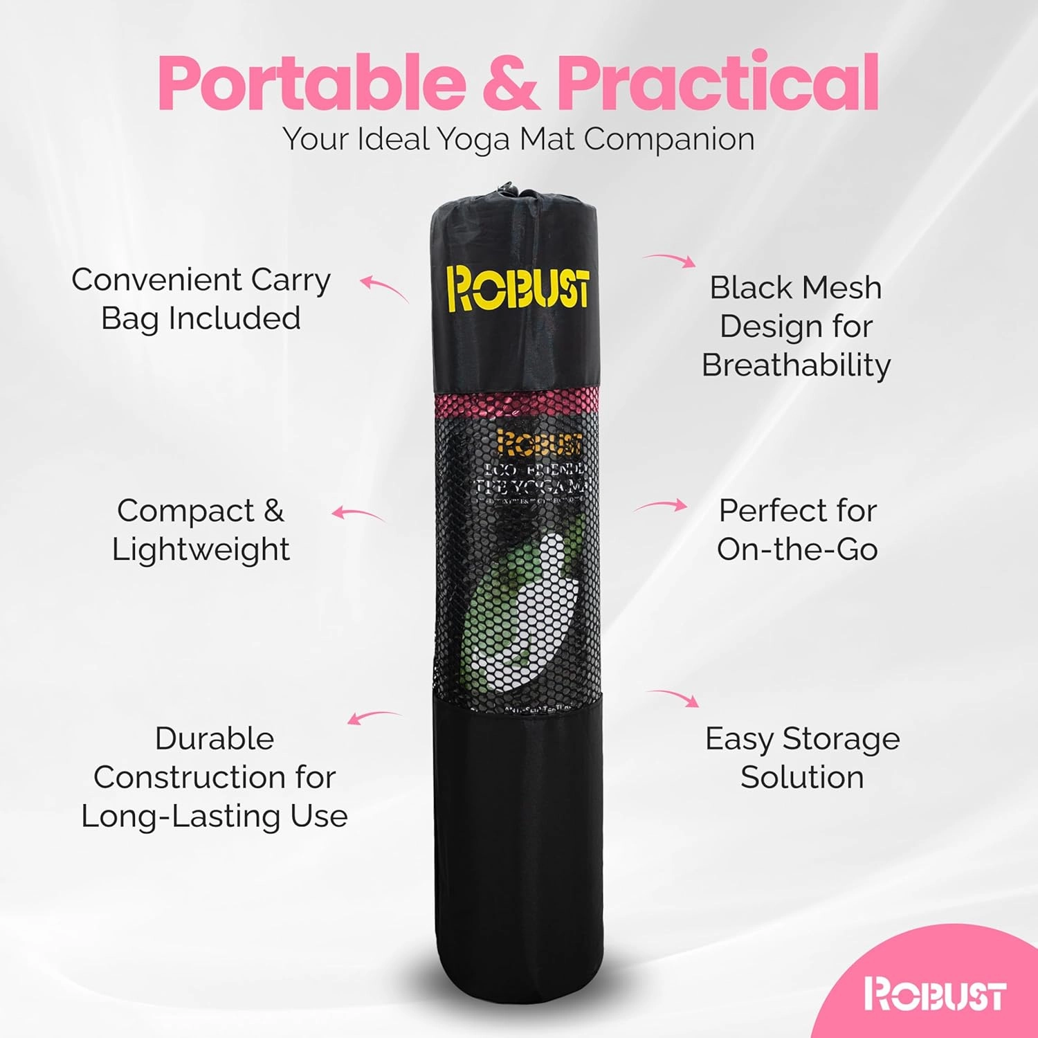 Robust TPE Non-Slip Yoga Mat-1/4 Inch Thick Exercise Mat with Position Lines- Workout Mat with Carrying Straps and Storage Bag- Gym Mat for Workout, Pilates and Exercises- Suitable for Men and Women
