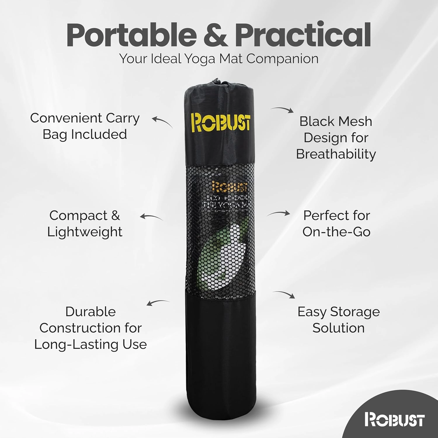 Robust TPE Non-Slip Yoga Mat-1/4 Inch Thick Exercise Mat with Position Lines- Workout Mat with Carrying Straps and Storage Bag- Gym Mat for Workout, Pilates and Exercises- Suitable for Men and Women