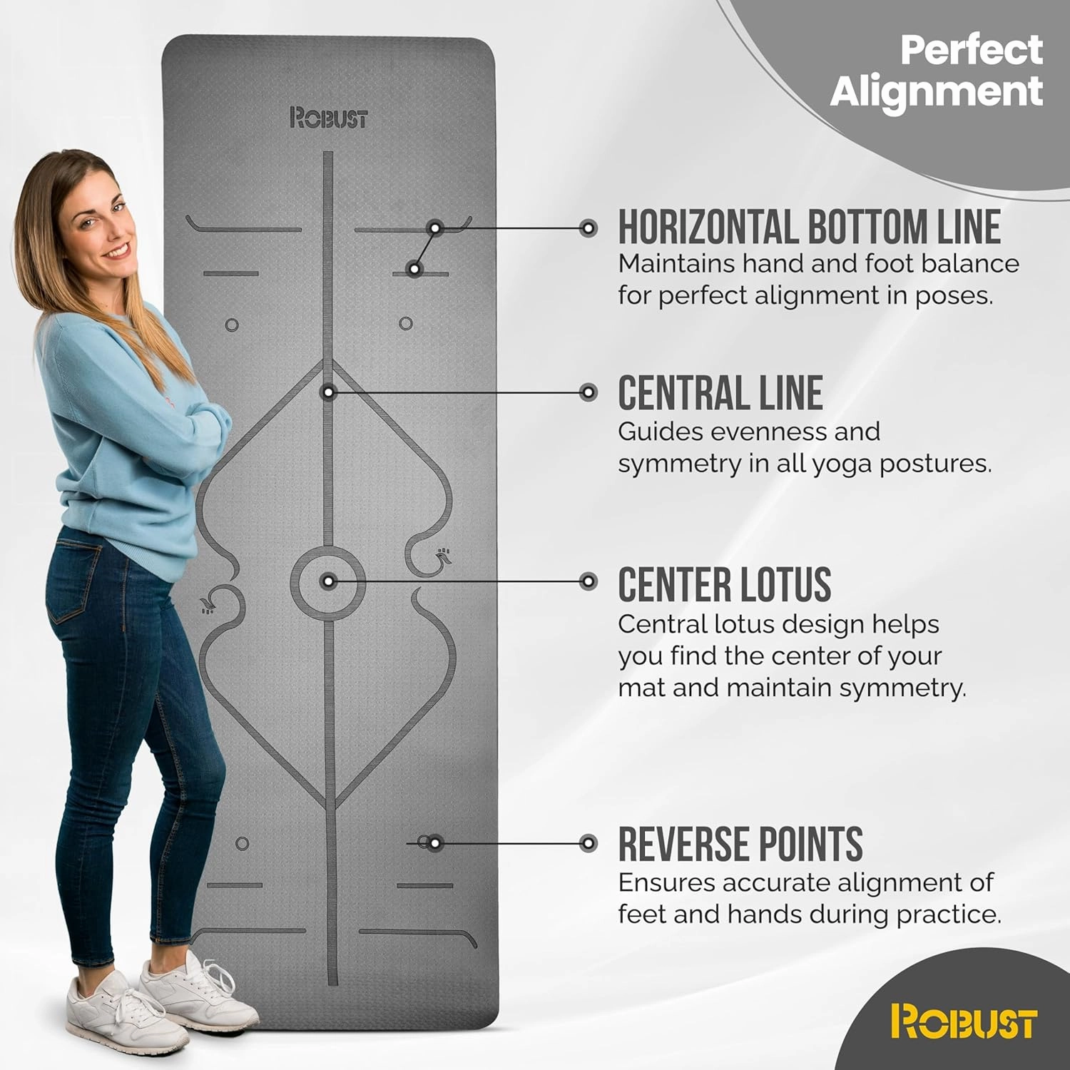 Robust TPE Non-Slip Yoga Mat-1/4 Inch Thick Exercise Mat with Position Lines- Workout Mat with Carrying Straps and Storage Bag- Gym Mat for Workout, Pilates and Exercises- Suitable for Men and Women