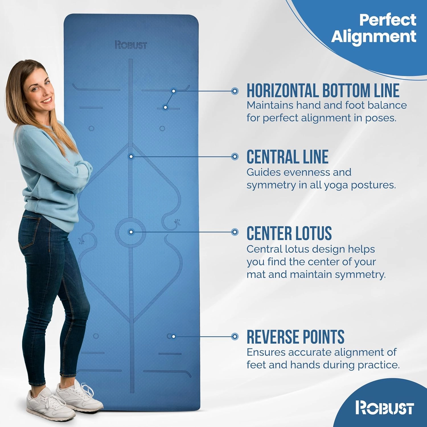 Robust TPE Non-Slip Yoga Mat-1/4 Inch Thick Exercise Mat with Position Lines- Workout Mat with Carrying Straps and Storage Bag- Gym Mat for Workout, Pilates and Exercises- Suitable for Men and Women