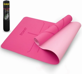 Robust TPE Non-Slip Yoga Mat-1/4 Inch Thick Exercise Mat with Position Lines- Workout Mat with Carrying Straps and Storage Bag- Gym Mat for Workout, Pilates and Exercises- Suitable for Men and Women