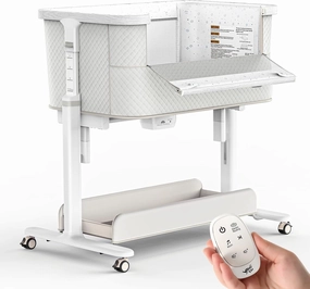 Rocking Bassinet for Baby Electric 3 Motion Automatic Bedside Sleeper Auto Rolling Newborn Cradle Rocks Itself 5 Height Adjustable with Music, Wheels, Storage, Grey & White