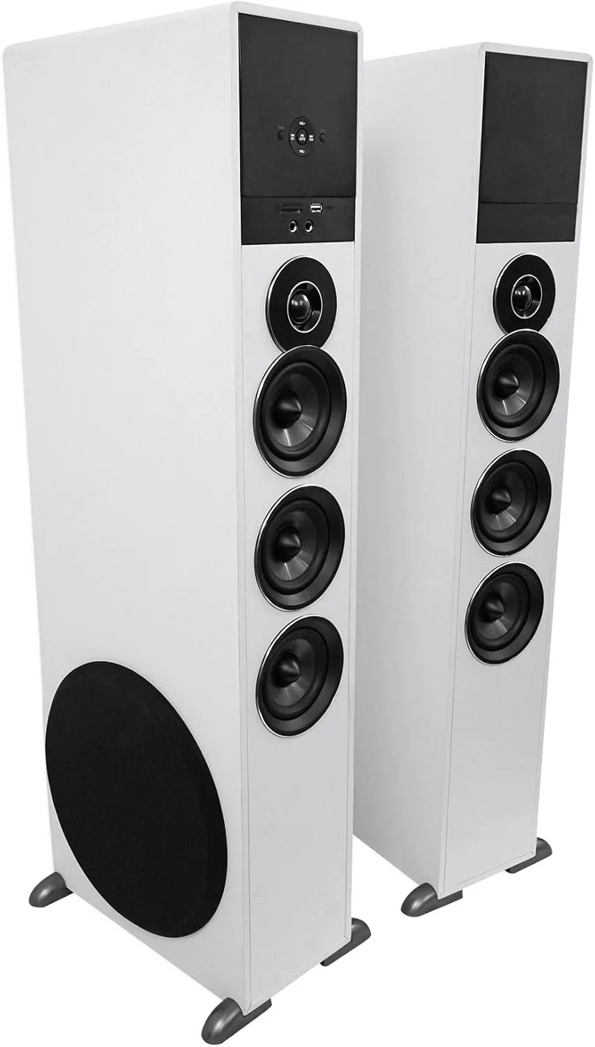 Rockville TM150W Powered Home Theater Tower Speaker System, White, 1000W, 10" Subwoofers, Bluetooth, USB/SD Playback, FM Radio, Remote Control, Karaoke Ready, Perfect for Home Entertainment