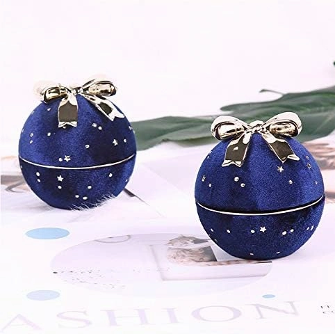 Round Bowknot Star Corduroy Ring Box Bowknot Ring Box for Wedding,Proposal Jewelry Gift Case (Dark Blue Ring box)