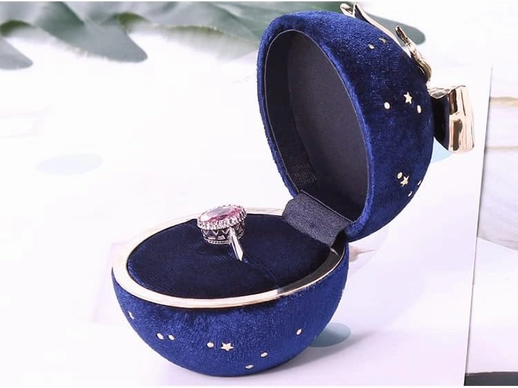 Round Bowknot Star Corduroy Ring Box Bowknot Ring Box for Wedding,Proposal Jewelry Gift Case (Dark Blue Ring box)