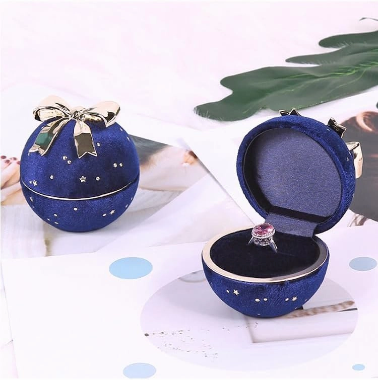 Round Bowknot Star Corduroy Ring Box Bowknot Ring Box for Wedding,Proposal Jewelry Gift Case (Dark Blue Ring box)