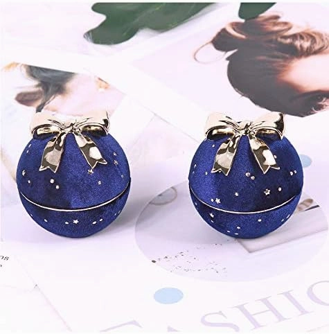 Round Bowknot Star Corduroy Ring Box Bowknot Ring Box for Wedding,Proposal Jewelry Gift Case (Dark Blue Ring box)