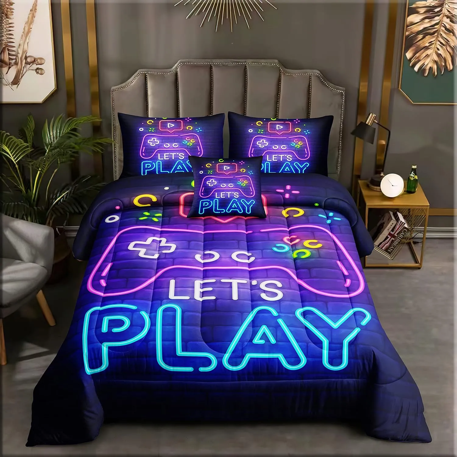 ROWADALO 5 Pieces Gamer Bedding Set for Boys Gaming Comforter Twin Size, Game Controller Comforter for Teen 3D Gamepad Microfiber 5 Piece Bed in A Bag Kids Bedding Sets with Sheets,DJT H5030 Twin