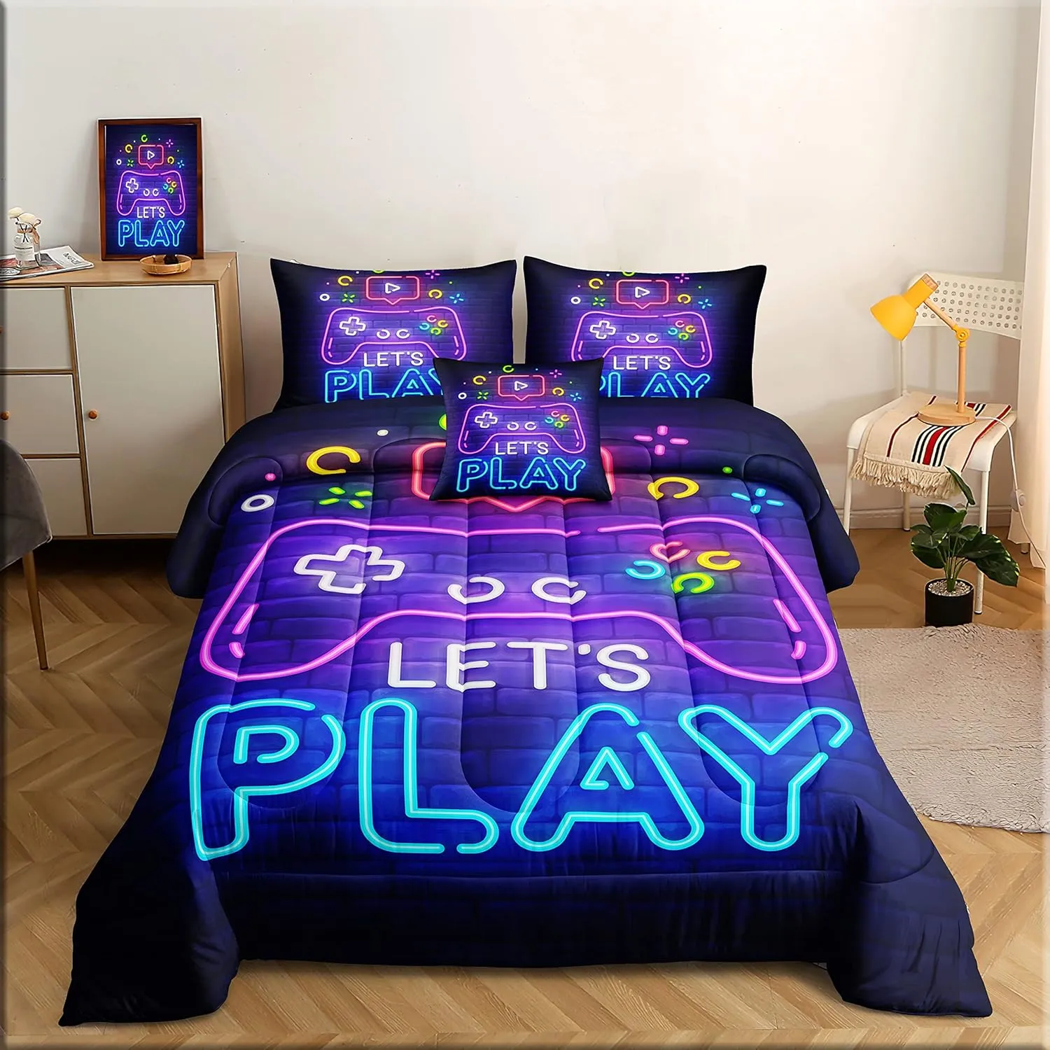 ROWADALO 5 Pieces Gamer Bedding Set for Boys Gaming Comforter Twin Size, Game Controller Comforter for Teen 3D Gamepad Microfiber 5 Piece Bed in A Bag Kids Bedding Sets with Sheets,DJT H5030 Twin