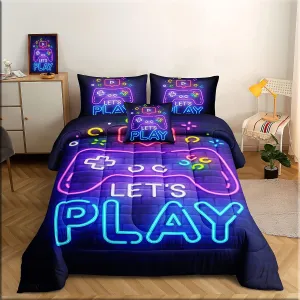 ROWADALO 5 Pieces Gamer Bedding Set for Boys Gaming Comforter Twin Size, Game Controller Comforter for Teen 3D Gamepad Microfiber 5 Piece Bed in A Bag Kids Bedding Sets with Sheets,DJT H5030 Twin