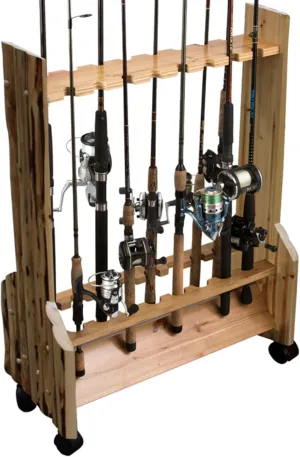 Rush Creek Creations | Double-Sided Fishing Rod Holder for 16 Saltwater/Freshwater Fishing Rods, Fishing Pole Holder for Garage Organization and Room Storage, for Fishing Gear and Fishing Accessories