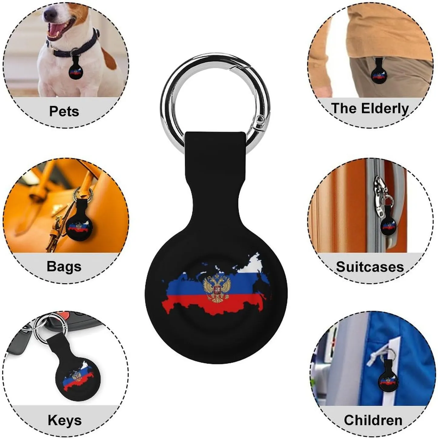 Russian Eagle Map of Russia Fashion Anti-Scratch Protective Case Cover Compatible with AirTag with Keychain