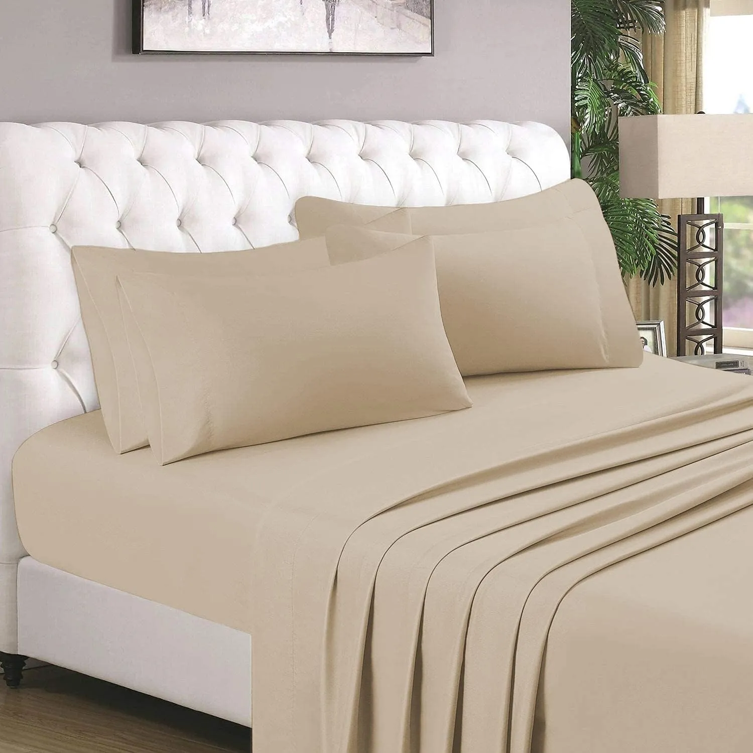 RV Short Queen Bed in a Bag - 8 Piece 600 Thread Count Comforter Set 500 GSM with 9" Deep Pocket Sheet Set and Bed Skirt 100% Egyptian Cotton - Hotel Luxury Set - Beige Solid