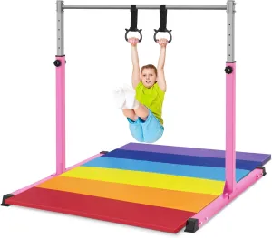 Safly Fun Gymnastics Bar for Kids Ages 3-15 for Home - Steady Steel Construction, Anti-Slip, Easy to Assemble, 3' to 5' Adjustable Height