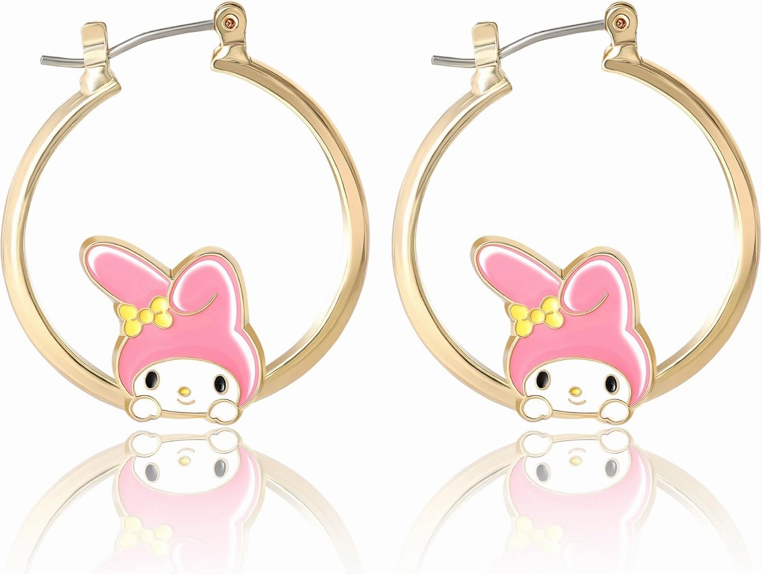 Sanrio Hello Kitty and Friends Women’s Hoop Earrings - Enamel Hello Kitty, Kuromi, My Melody Official License Gifts